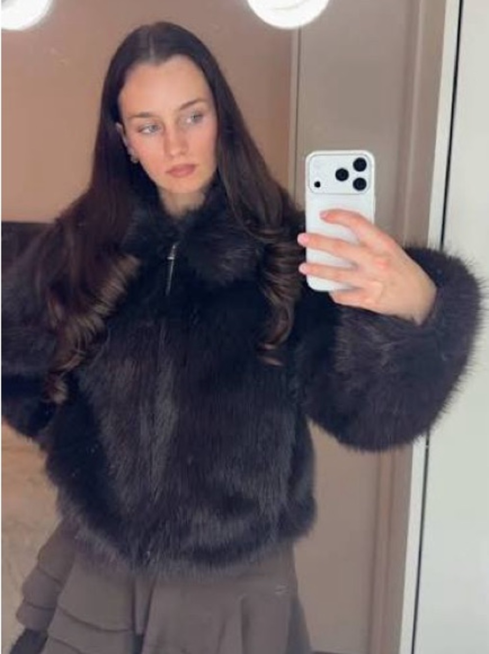 Zara Dark Brown Faux Fur Teddy Zip Jacket